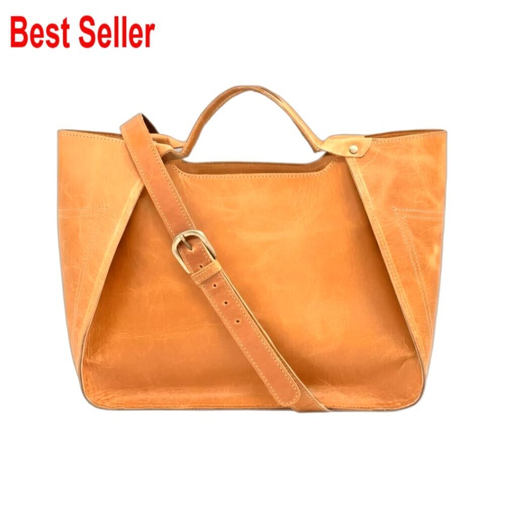 Genuine Full Grain Leather Shoulder Tote Bag Large Handbag Adjustable Strap